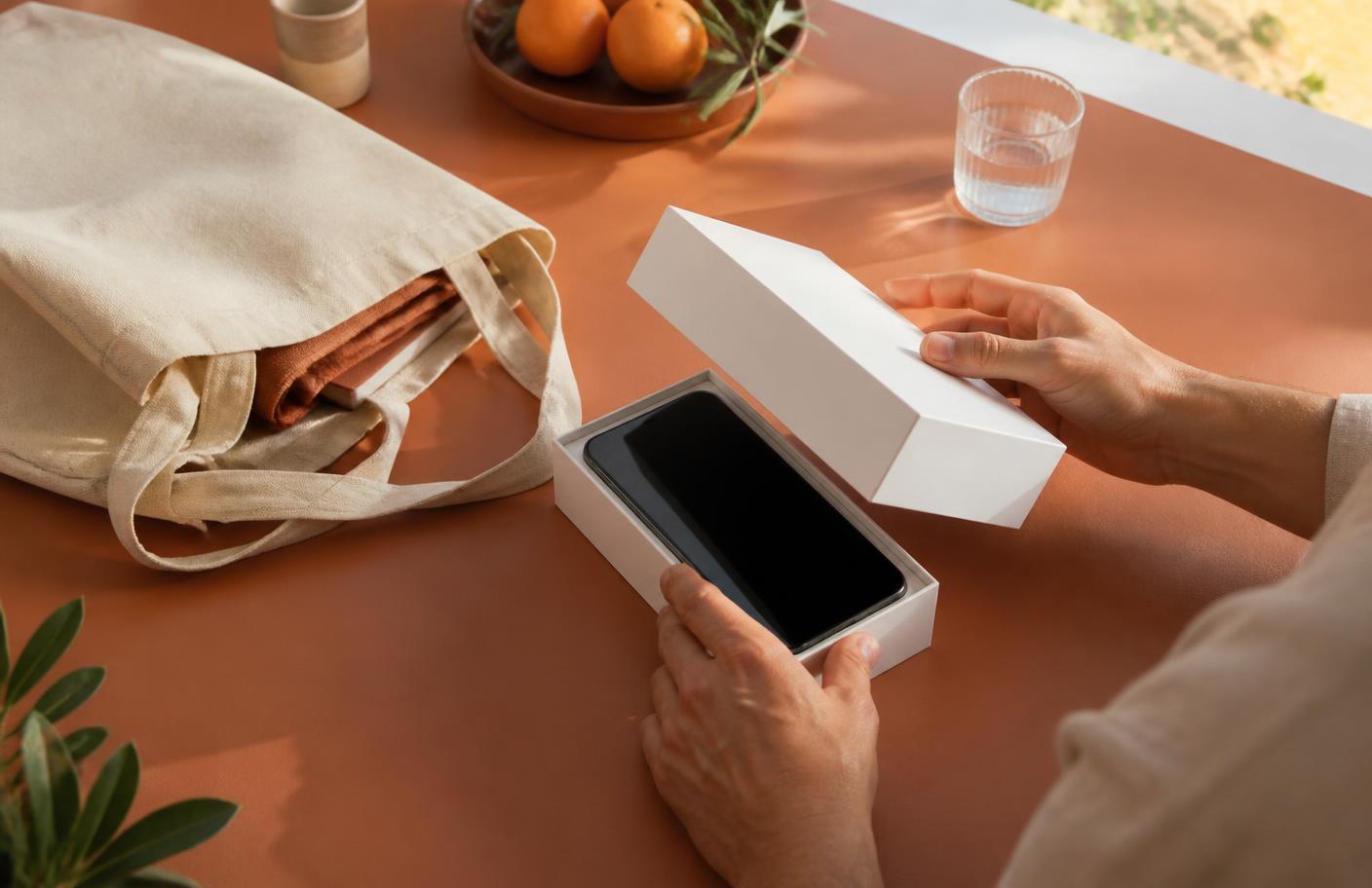 Apertura de la caja de un smartphone recién recibido